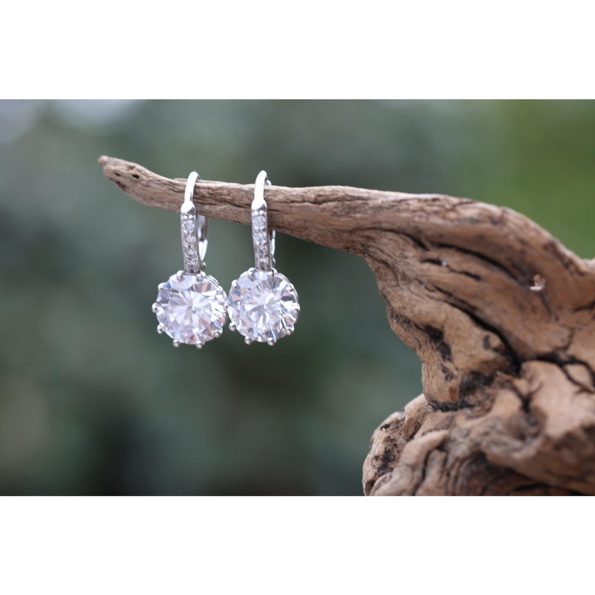 Sterling Silver Vintage Cubic Zirconia Drop Earrings, CZ Dangle Earrings Pierced Leverback