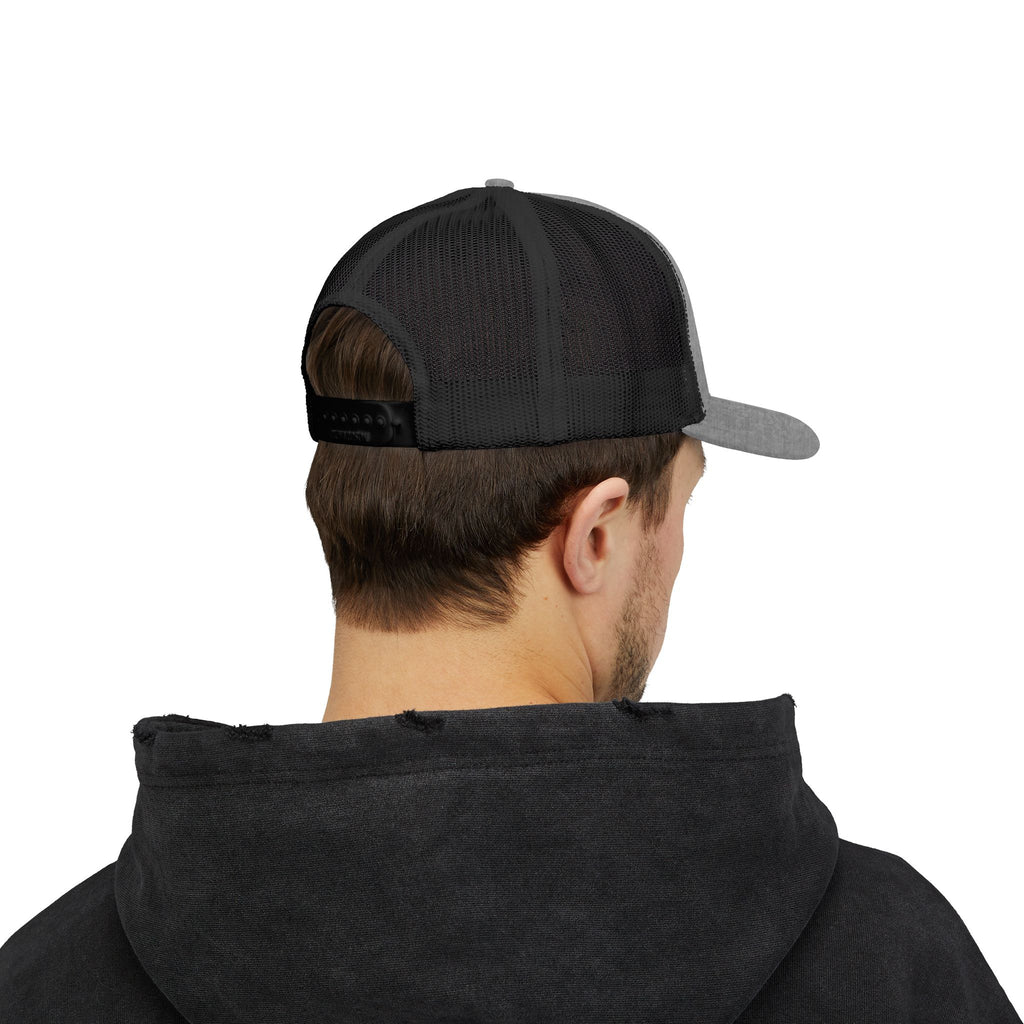 River Mesa Snapback Trucker Cap — Hand-Drawn Turtle & Feathers Embroidered Hat