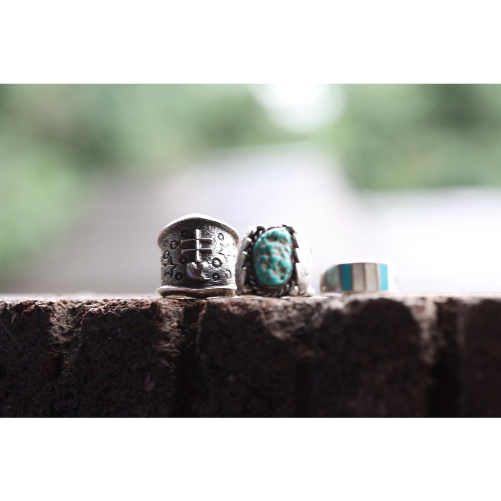 Vintage Southwest Sterling Silver Turquoise Leaf Ring Size 10.25 | Heavy 15.6g Men’s Ring | Navajo Style Split Shank | Hand Carved Leaves