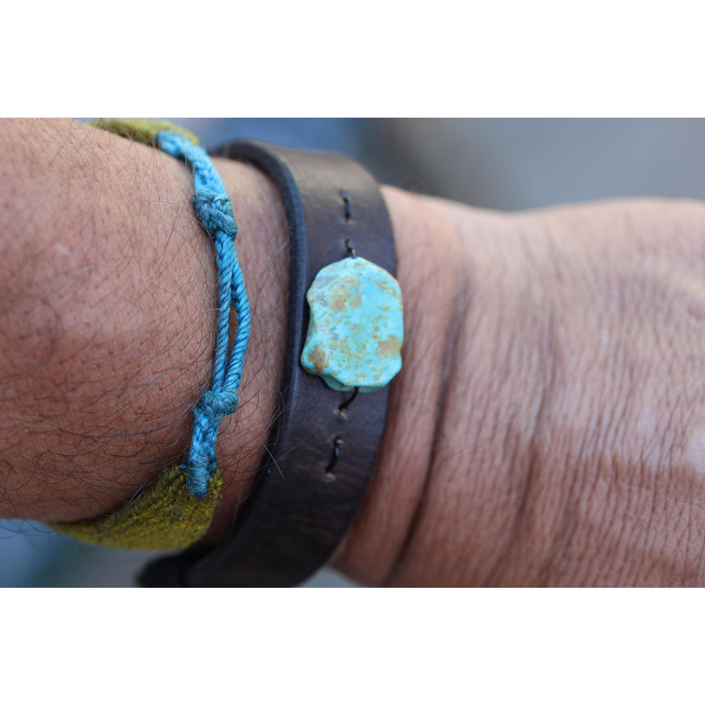 Leather Turquoise Cuff Bracelet | Handmade Adjustable |Hand Dyed Leather | Southwest Boho Stacking | Kingman Turquoise