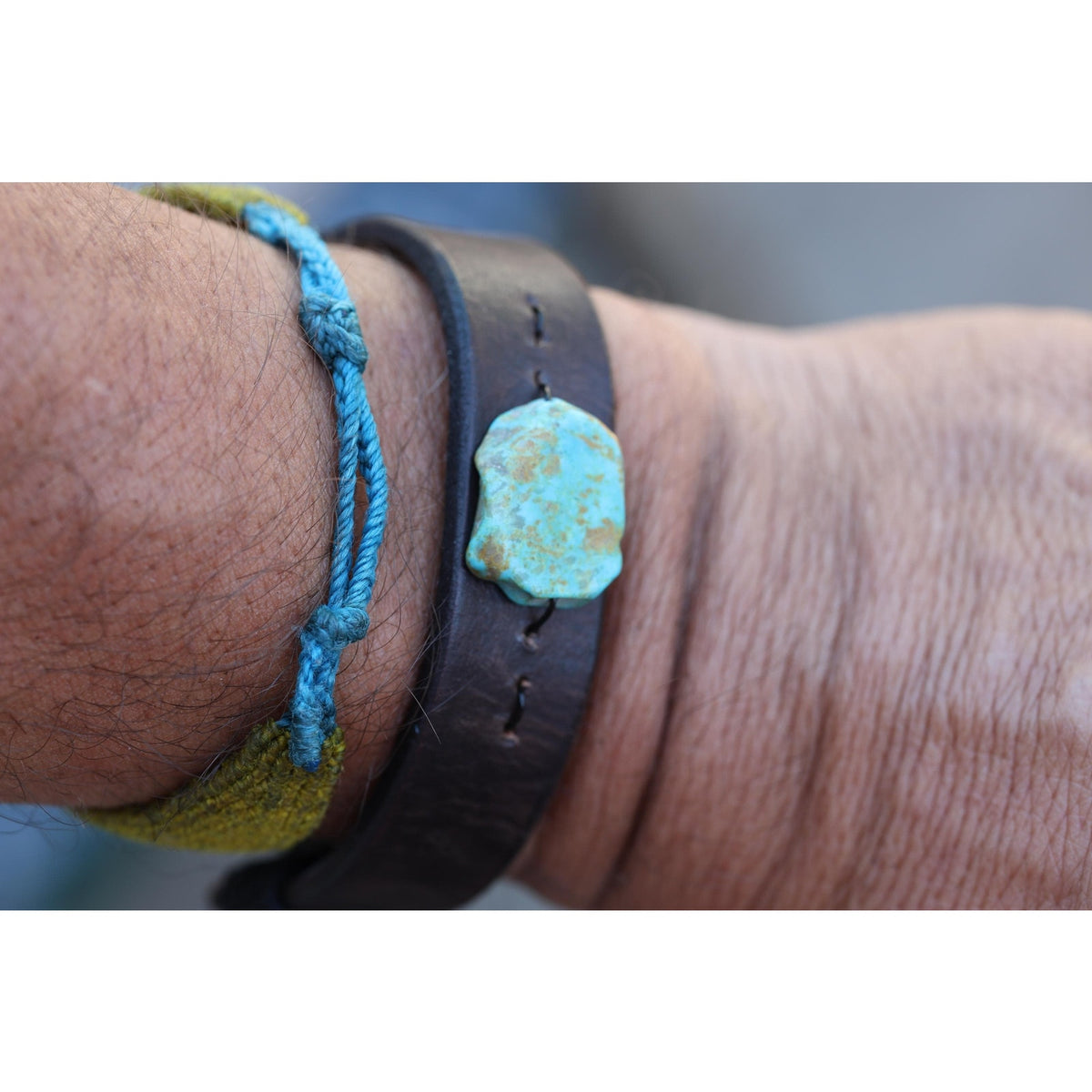 Leather Turquoise Cuff Bracelet | Handmade Adjustable |Hand Dyed Leather | Southwest Boho Stacking | Kingman Turquoise