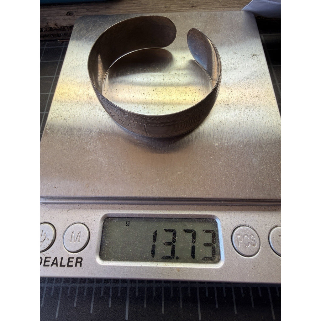 Victorian Sterling Silver Wide Cuff Bracelet Engine Turned Engraving Stamped MB