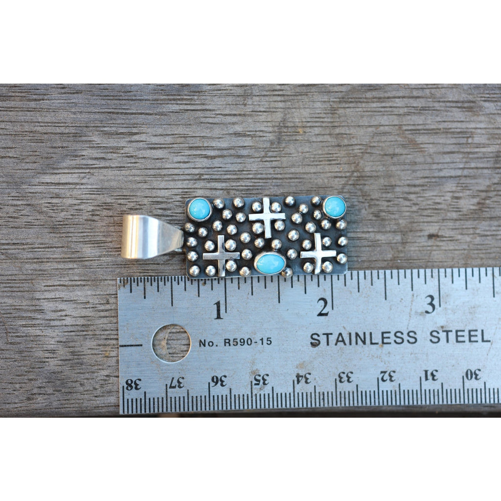 Turquoise Cross Pendant Navajo Native American Sterling Silver Signed Ronnie Willie Tufa Cast Southwest Statement Necklace Pendant