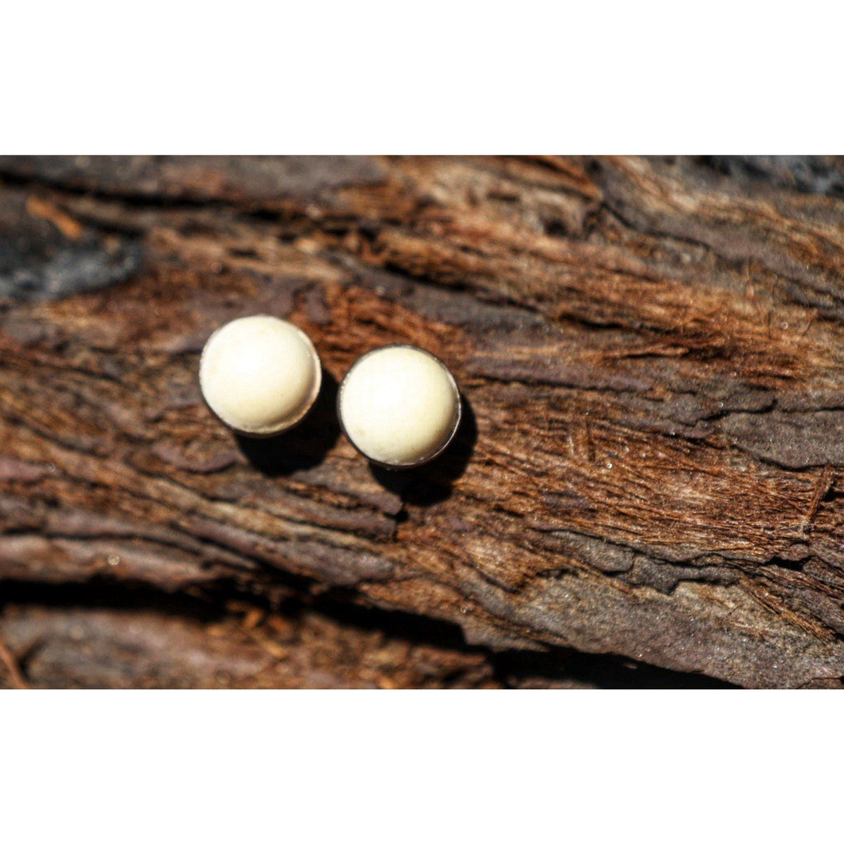 Cream Cabochon Stud Earrings Sterling Silver Ivory Color Dome Round Boho