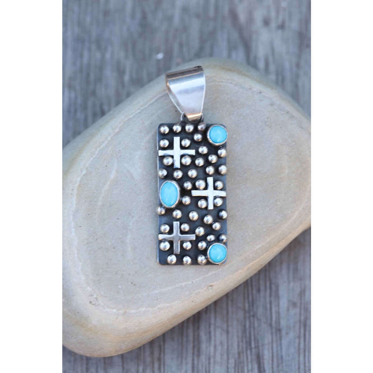 Turquoise Cross Pendant Navajo Native American Sterling Silver Signed Ronnie Willie Tufa Cast Southwest Statement Necklace Pendant