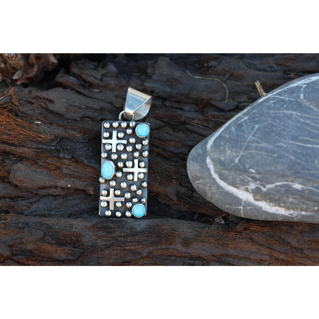 Turquoise Cross Pendant Navajo Native American Sterling Silver Signed Ronnie Willie Tufa Cast Southwest Statement Necklace Pendant