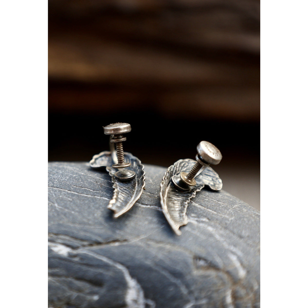 Sterling Silver Feather Earrings Vintage Carved Wing Design Pierced Studs