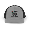 River Mesa Snapback Trucker Cap — Hand-Drawn Turtle & Feathers Embroidered Hat