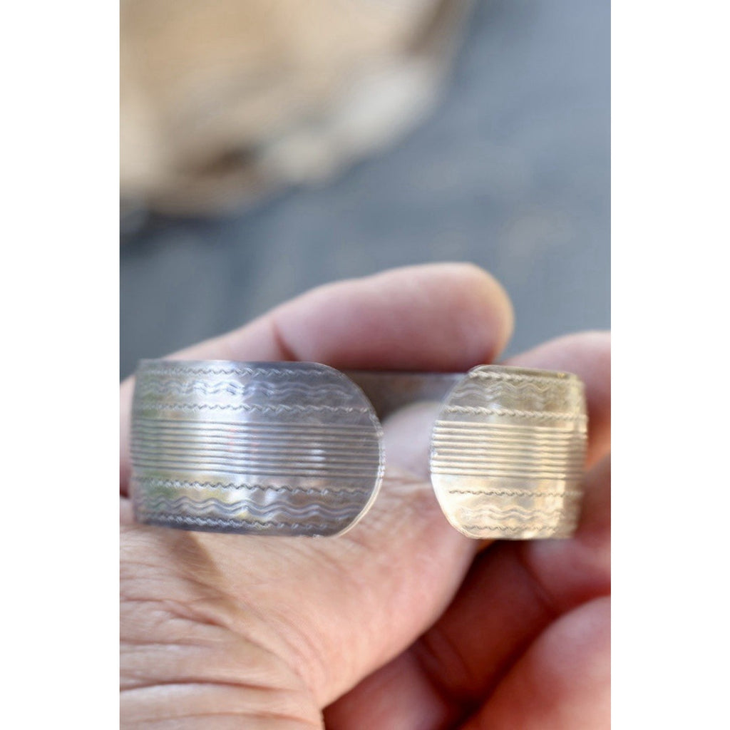Victorian Sterling Silver Wide Cuff Bracelet Engine Turned Engraving Stamped MB