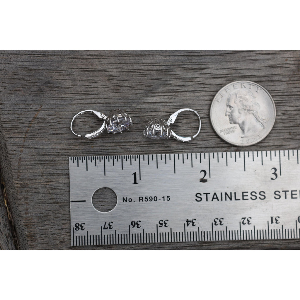Sterling Silver Vintage Cubic Zirconia Drop Earrings, CZ Dangle Earrings Pierced Leverback