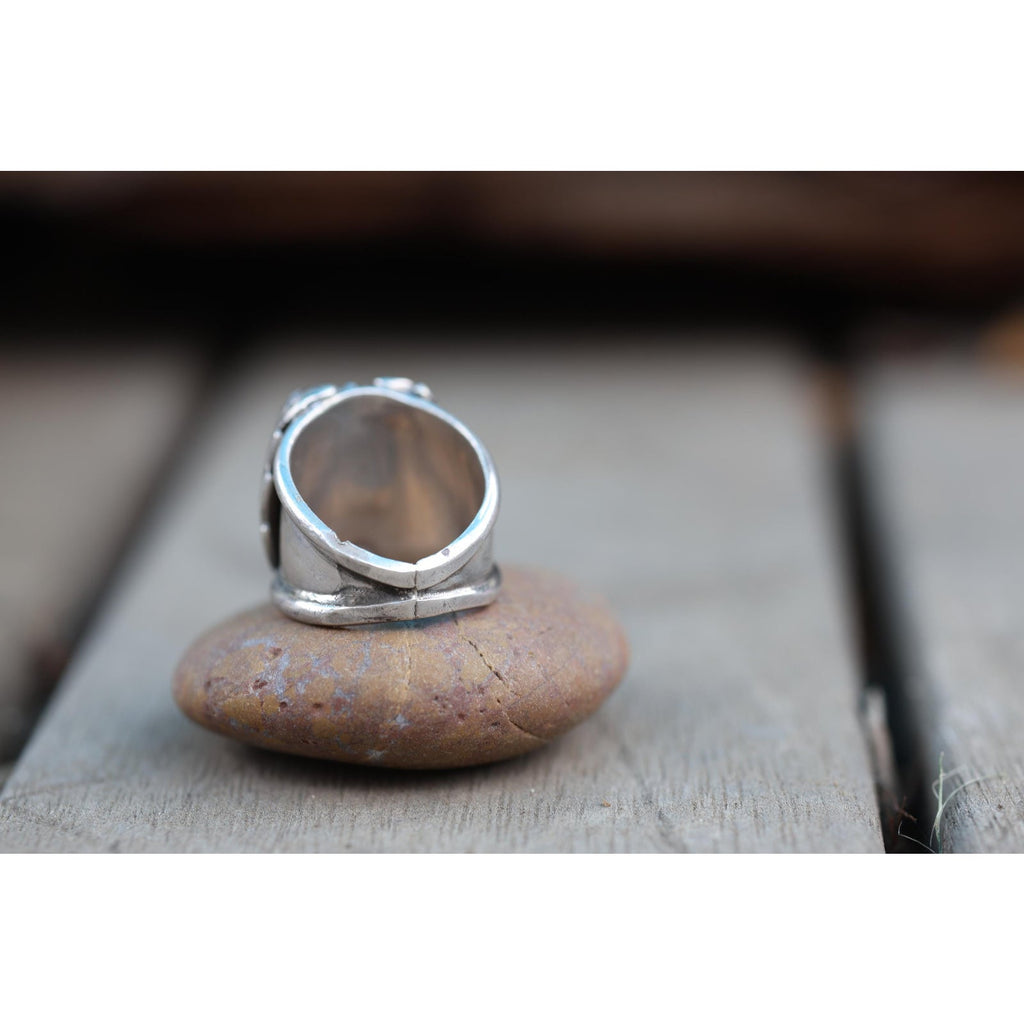 Vintage Southwest Sterling Silver Turquoise Leaf Ring Size 10.25 | Heavy 15.6g Men’s Ring | Navajo Style Split Shank | Hand Carved Leaves