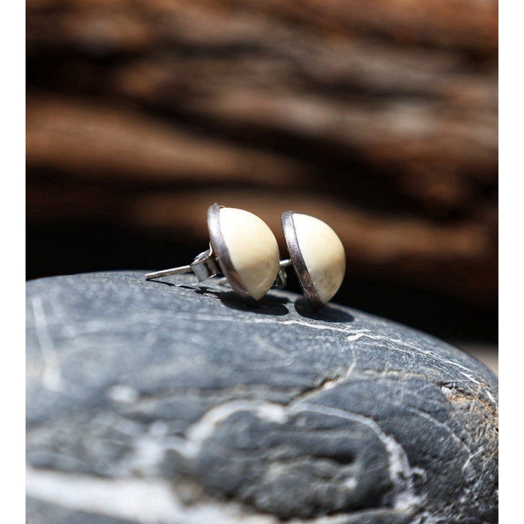 Cream Cabochon Stud Earrings Sterling Silver Ivory Color Dome Round Boho
