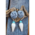 Ben-Amun Signed Southwest Etched Disc Clip-On Earrings Turquoise Bone Drop Dangle Vintage