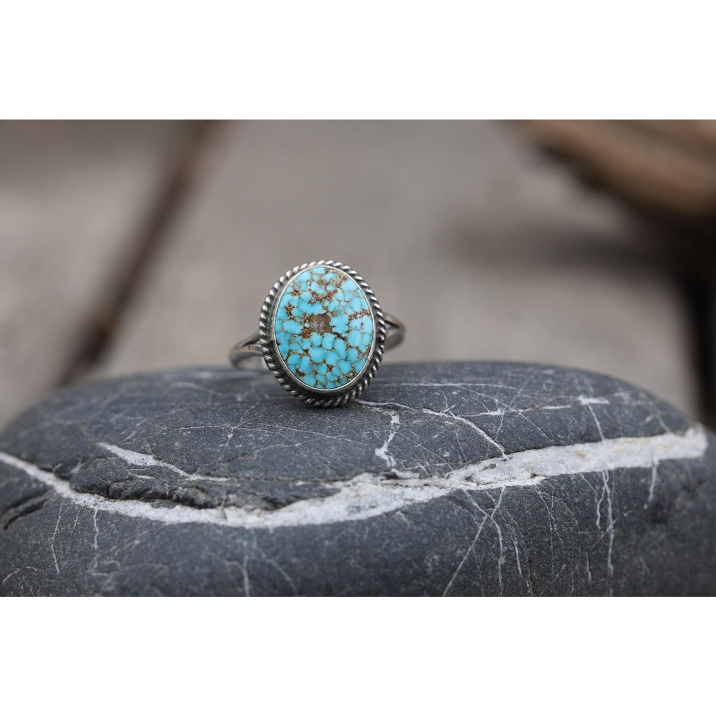Navajo Sterling Silver Turquoise Ring 7.75 — Sonoran Gold, Attributed Jerryson Henio, Running Bear Shop