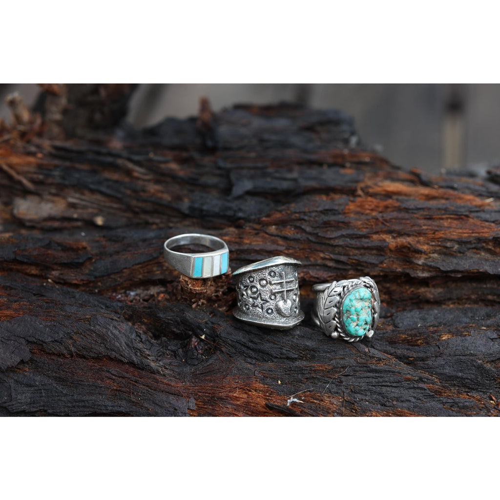 Vintage Southwest Sterling Silver Turquoise Leaf Ring Size 10.25 | Heavy 15.6g Men’s Ring | Navajo Style Split Shank | Hand Carved Leaves