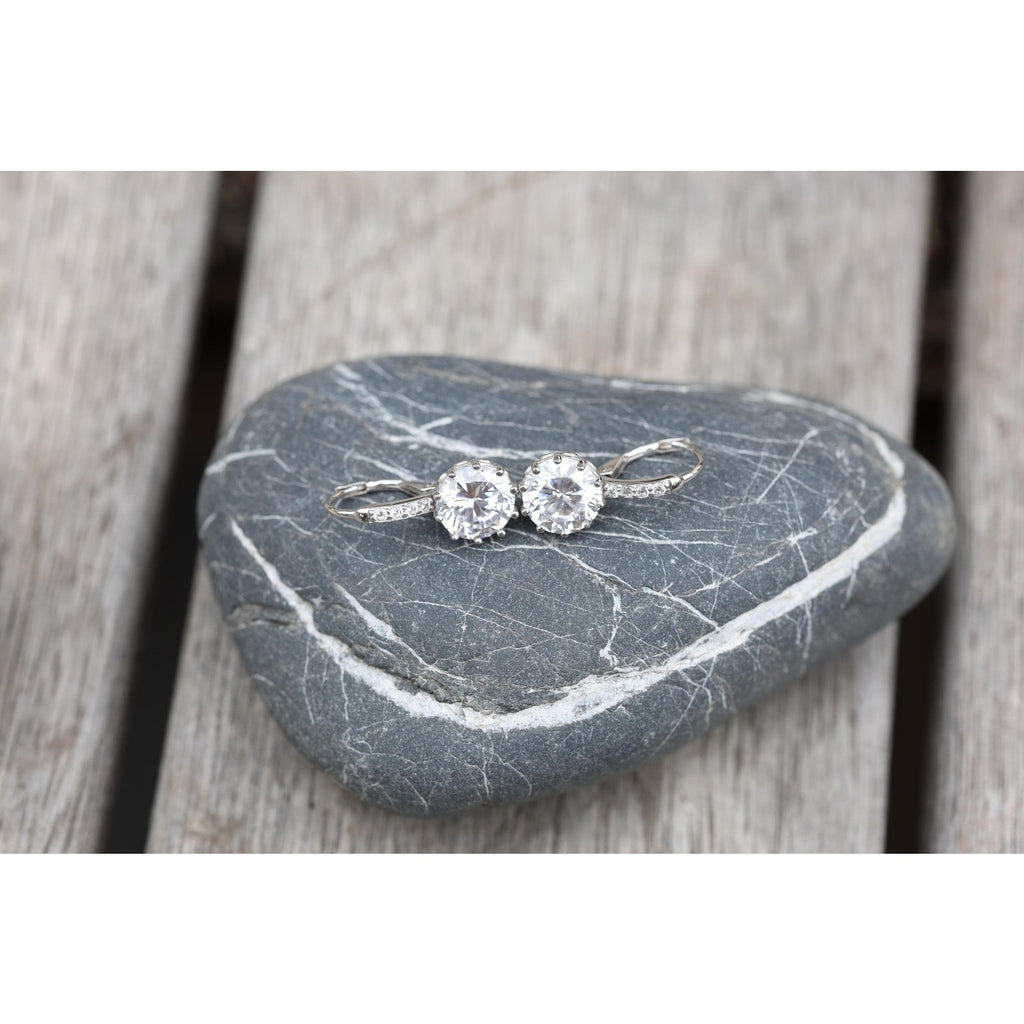 Sterling Silver Vintage Cubic Zirconia Drop Earrings, CZ Dangle Earrings Pierced Leverback