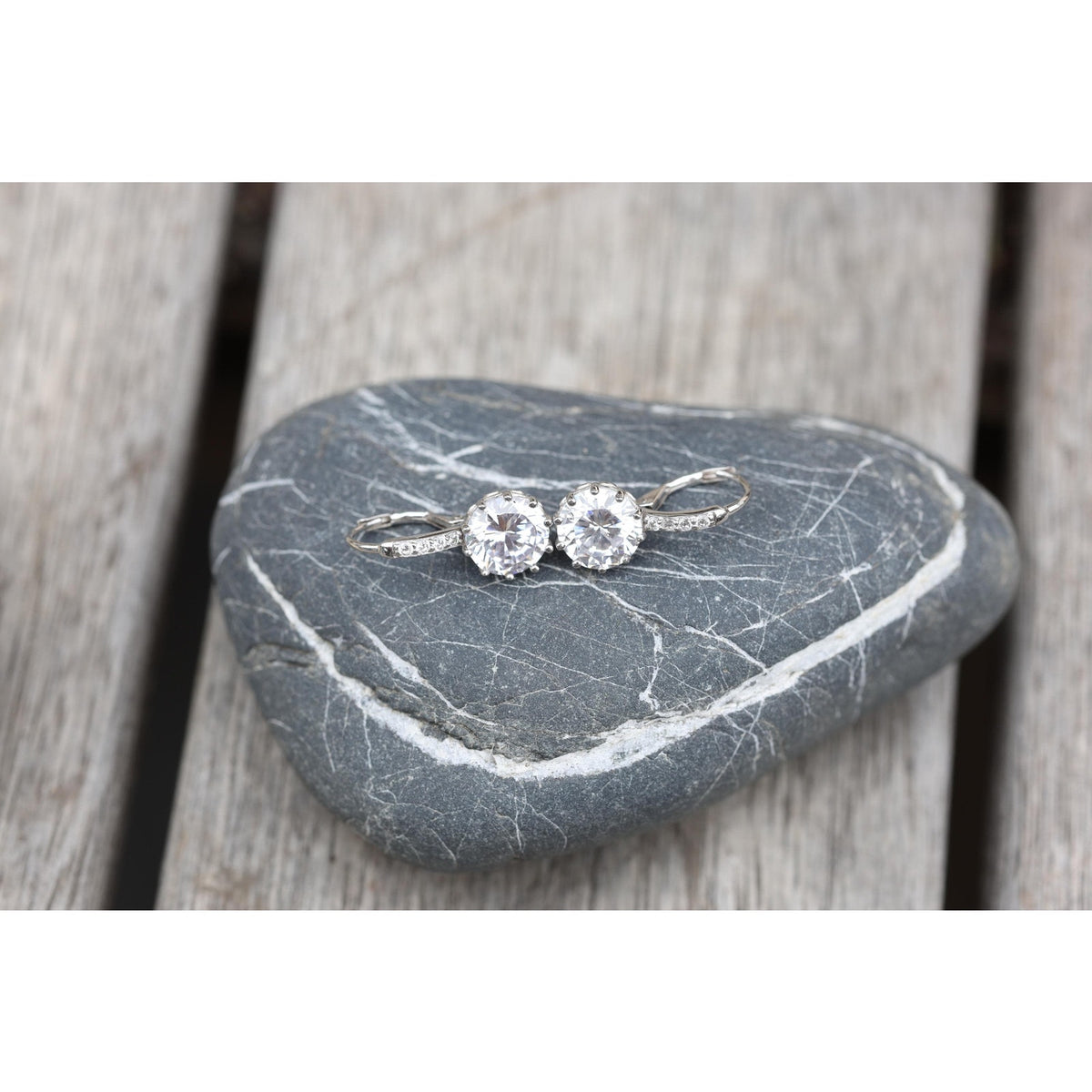 Sterling Silver Vintage Cubic Zirconia Drop Earrings, CZ Dangle Earrings Pierced Leverback