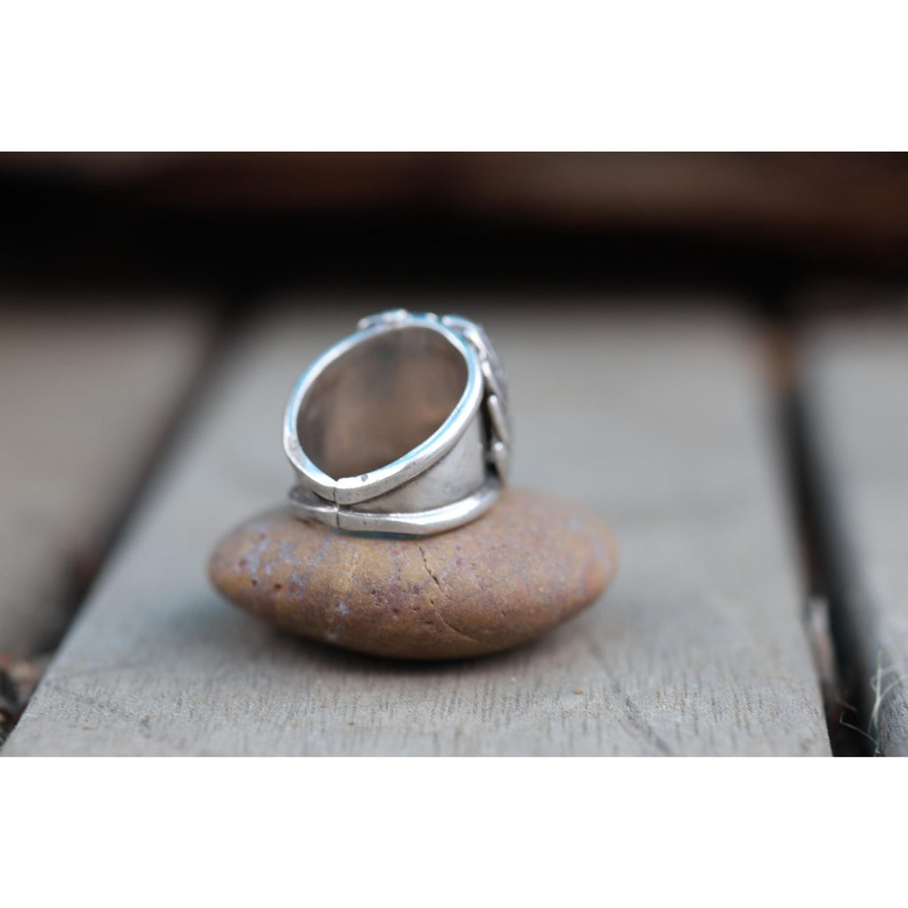 Vintage Southwest Sterling Silver Turquoise Leaf Ring Size 10.25 | Heavy 15.6g Men’s Ring | Navajo Style Split Shank | Hand Carved Leaves