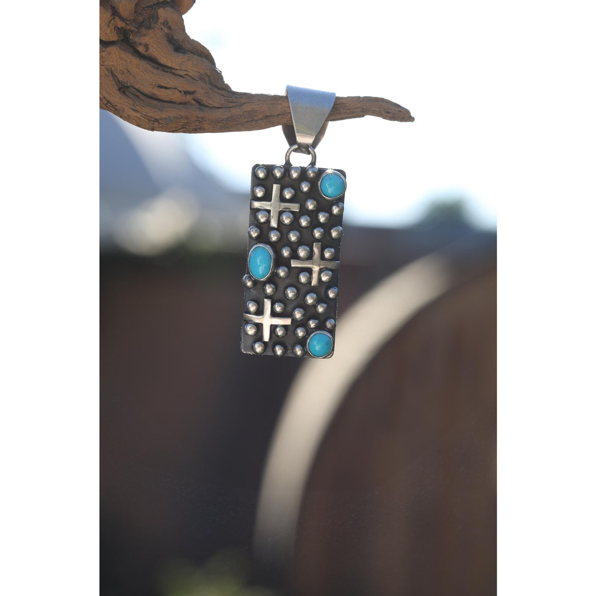 Turquoise Cross Pendant Navajo Native American Sterling Silver Signed Ronnie Willie Tufa Cast Southwest Statement Necklace Pendant