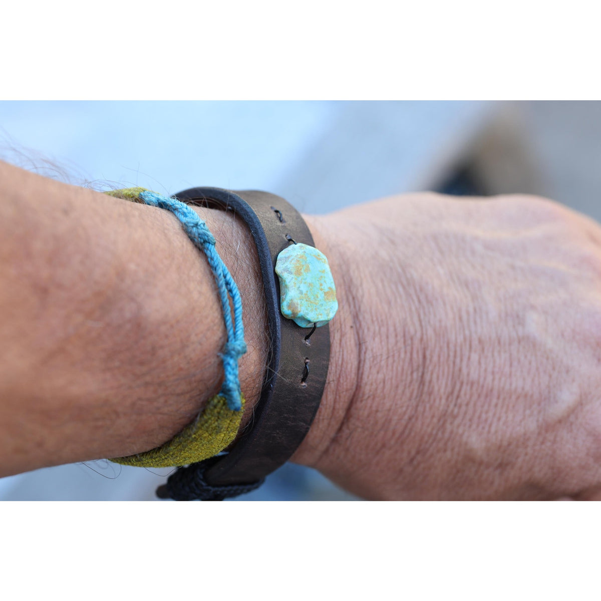 Leather Turquoise Cuff Bracelet | Handmade Adjustable |Hand Dyed Leather | Southwest Boho Stacking | Kingman Turquoise