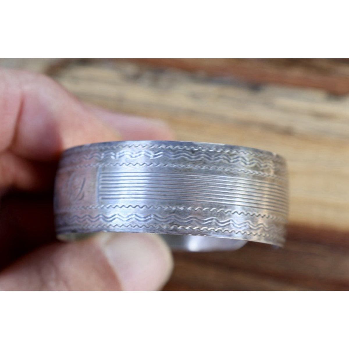 Victorian Sterling Silver Wide Cuff Bracelet Engine Turned Engraving Stamped MB