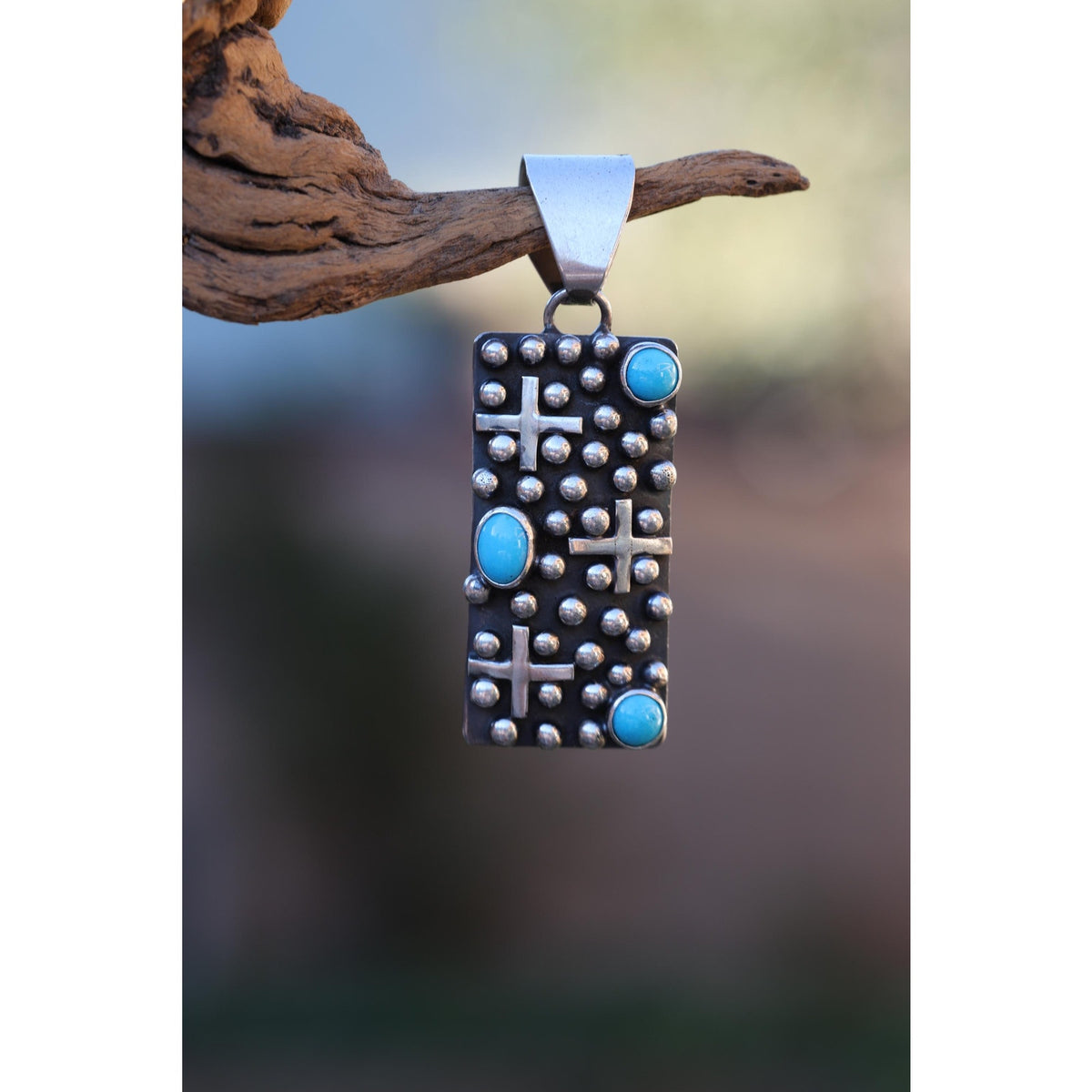 Turquoise Cross Pendant Navajo Native American Sterling Silver Signed Ronnie Willie Tufa Cast Southwest Statement Necklace Pendant