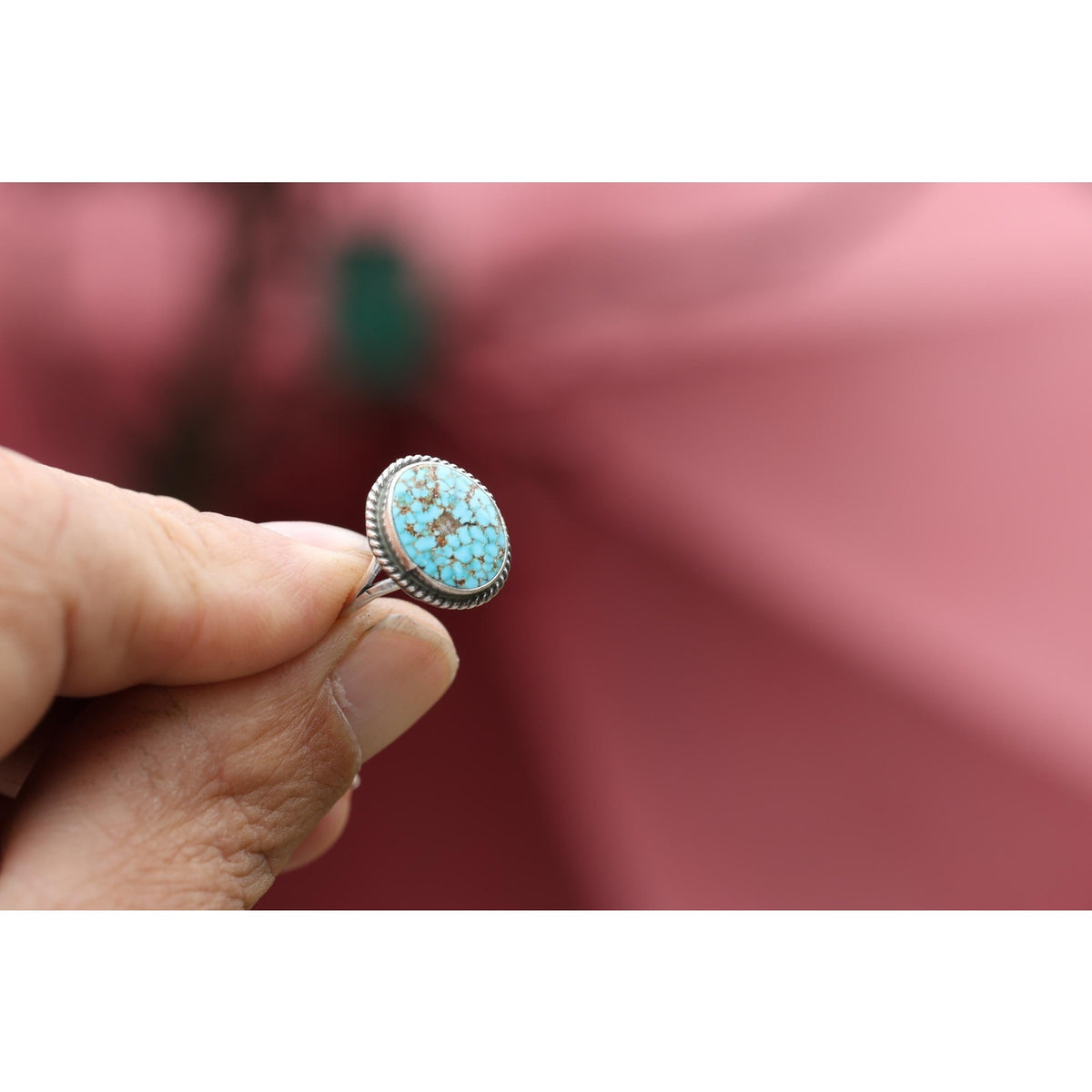 Navajo Sterling Silver Turquoise Ring 7.75 — Sonoran Gold, Attributed Jerryson Henio, Running Bear Shop