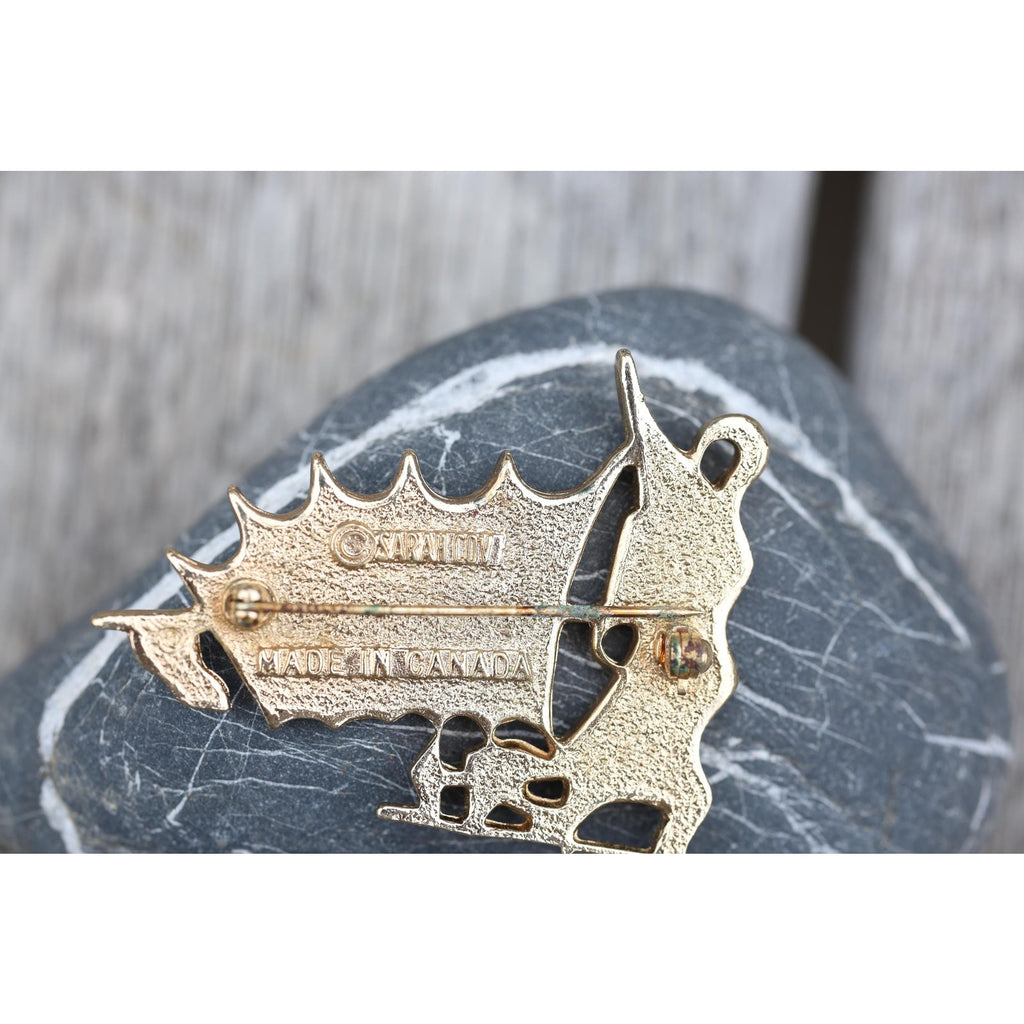 Sarah Coventry Enamel Figural Ship Brooch, Vintage Signed Nautical Sailboat Pin, Gold Tone