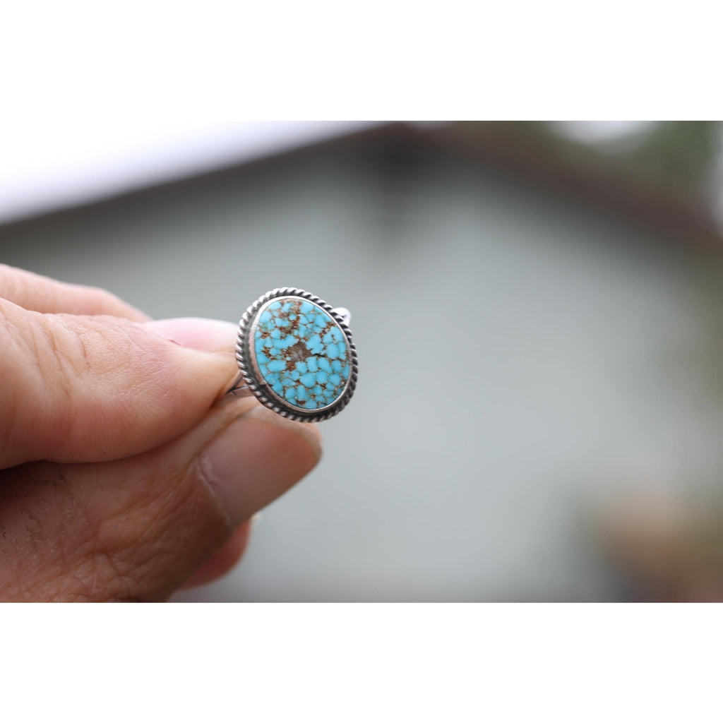 Navajo Sterling Silver Turquoise Ring 7.75 — Sonoran Gold, Attributed Jerryson Henio, Running Bear Shop