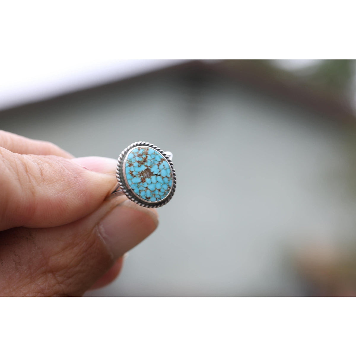 Navajo Sterling Silver Turquoise Ring 7.75 — Sonoran Gold, Attributed Jerryson Henio, Running Bear Shop