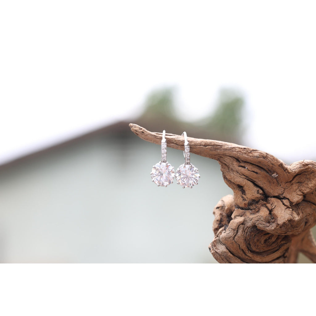 Sterling Silver Vintage Cubic Zirconia Drop Earrings, CZ Dangle Earrings Pierced Leverback