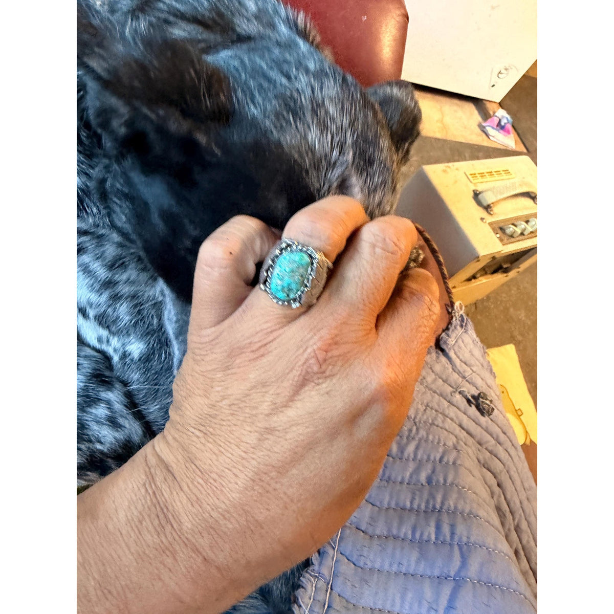 Vintage Southwest Sterling Silver Turquoise Leaf Ring Size 10.25 | Heavy 15.6g Men’s Ring | Navajo Style Split Shank | Hand Carved Leaves