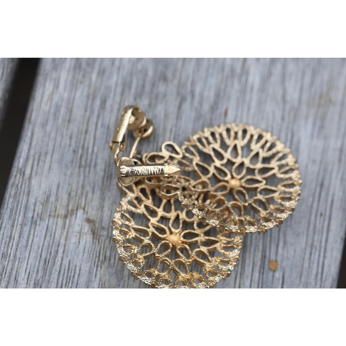 Sarah Coventry Gold Tone Filigree Clip On Earrings, Large Round Starburst Statement Earrings, Signed SarahCov, Vintage 1960s 70s