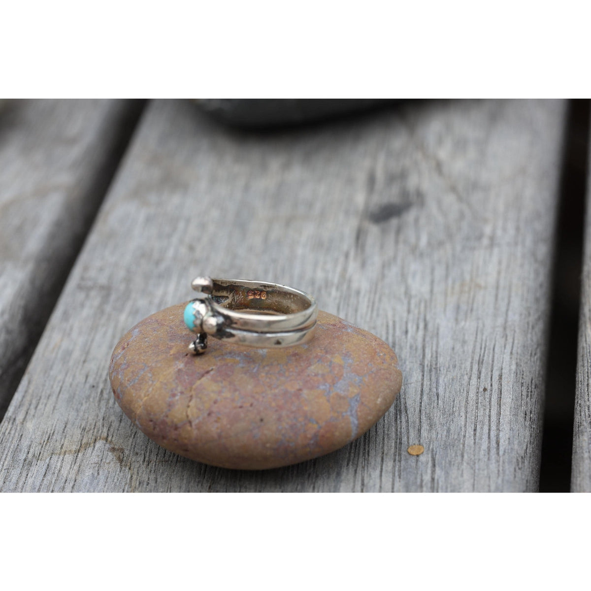Signed Navajo Sterling Silver Kingman Turquoise Ring Size 4.5, Bypass Wrap Band, Vintage Southwest Silver, OP Hallmark