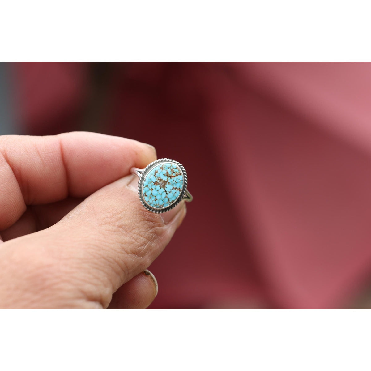 Navajo Sterling Silver Turquoise Ring 7.75 — Sonoran Gold, Attributed Jerryson Henio, Running Bear Shop
