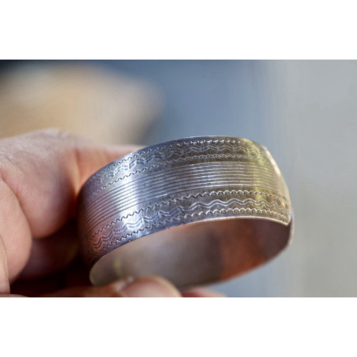 Victorian Sterling Silver Wide Cuff Bracelet Engine Turned Engraving Stamped MB