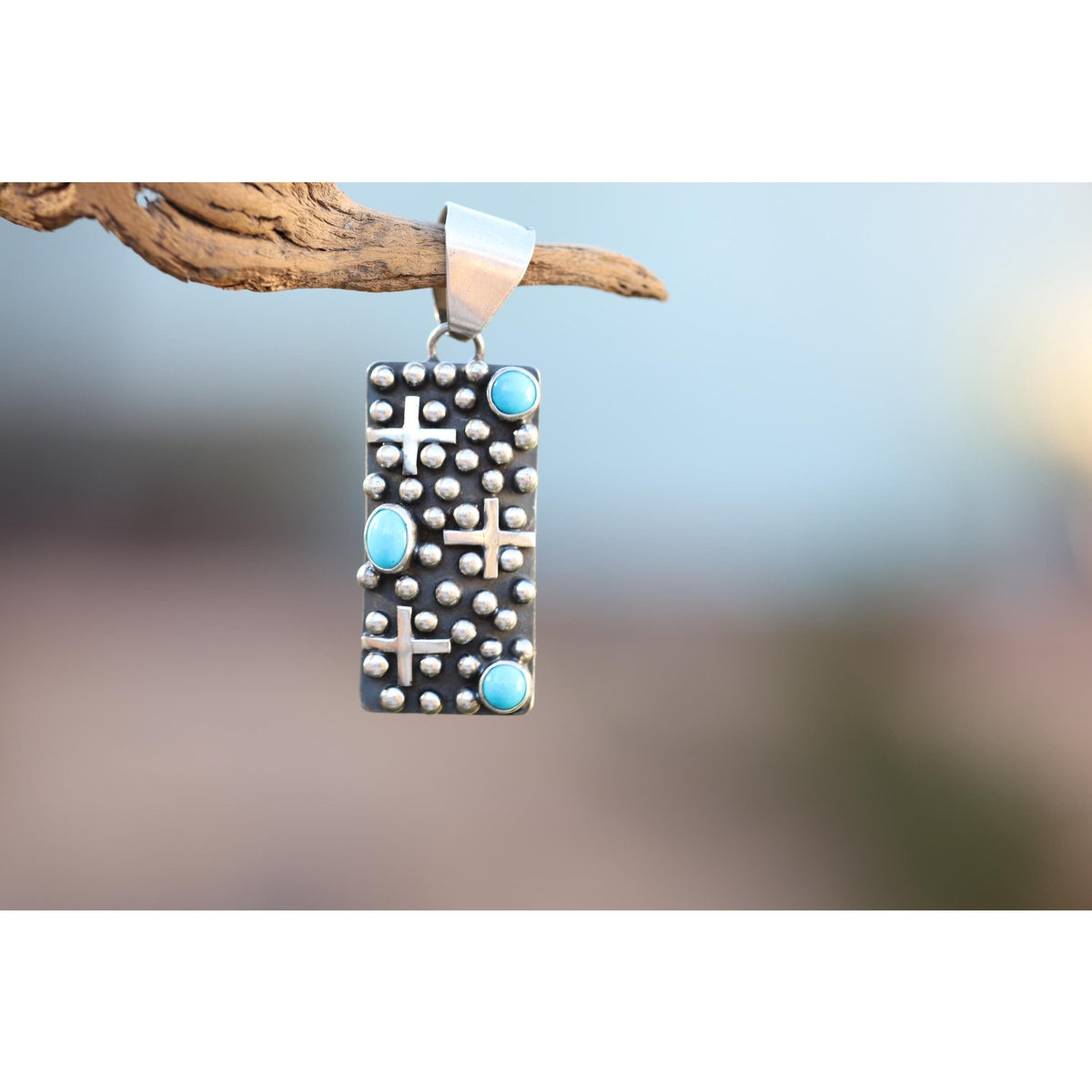 Turquoise Cross Pendant Navajo Native American Sterling Silver Signed Ronnie Willie Tufa Cast Southwest Statement Necklace Pendant