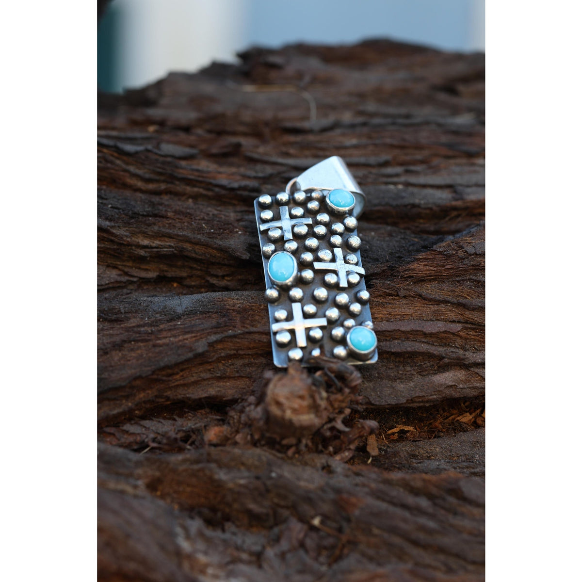 Turquoise Cross Pendant Navajo Native American Sterling Silver Signed Ronnie Willie Tufa Cast Southwest Statement Necklace Pendant