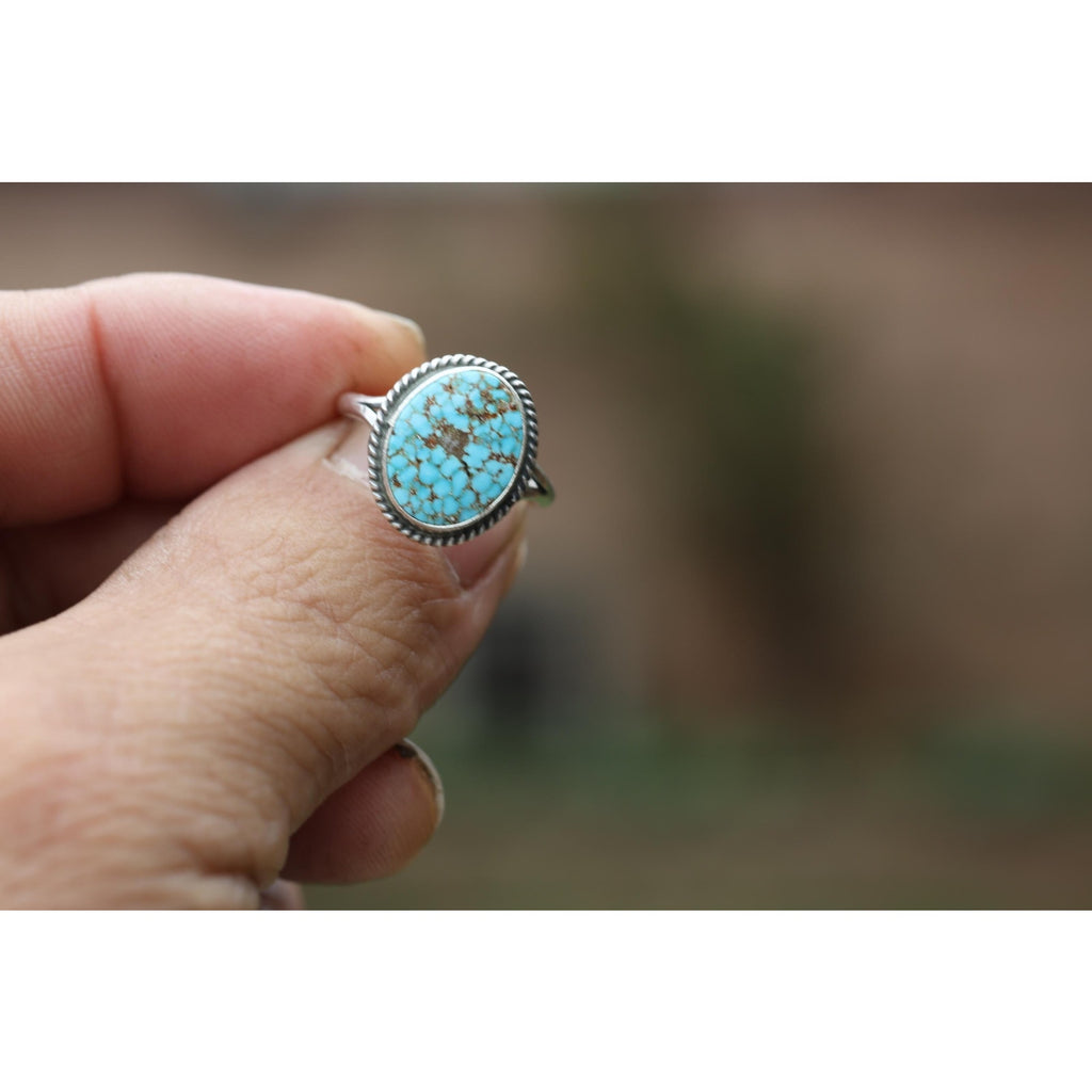 Navajo Sterling Silver Turquoise Ring 7.75 — Sonoran Gold, Attributed Jerryson Henio, Running Bear Shop