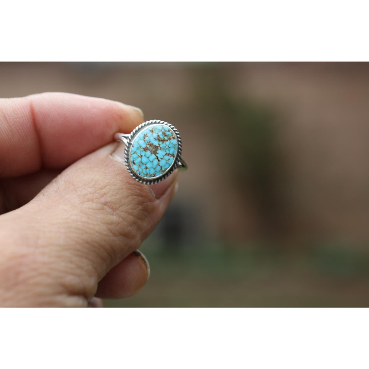 Navajo Sterling Silver Turquoise Ring 7.75 — Sonoran Gold, Attributed Jerryson Henio, Running Bear Shop