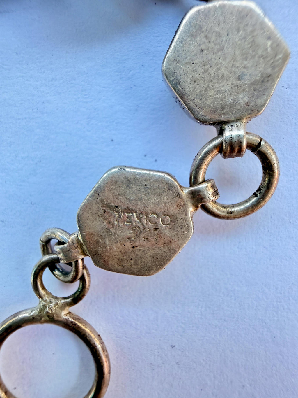 Vintage Sterling Silver Calcite Hexagon Bracelet | Boho Statement Toggle Clasp