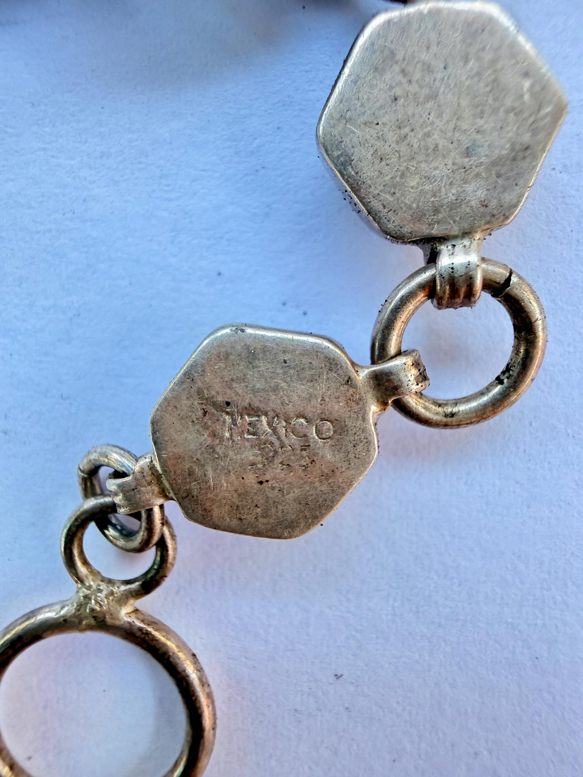 Vintage Sterling Silver Calcite Hexagon Bracelet | Boho Statement Toggle Clasp