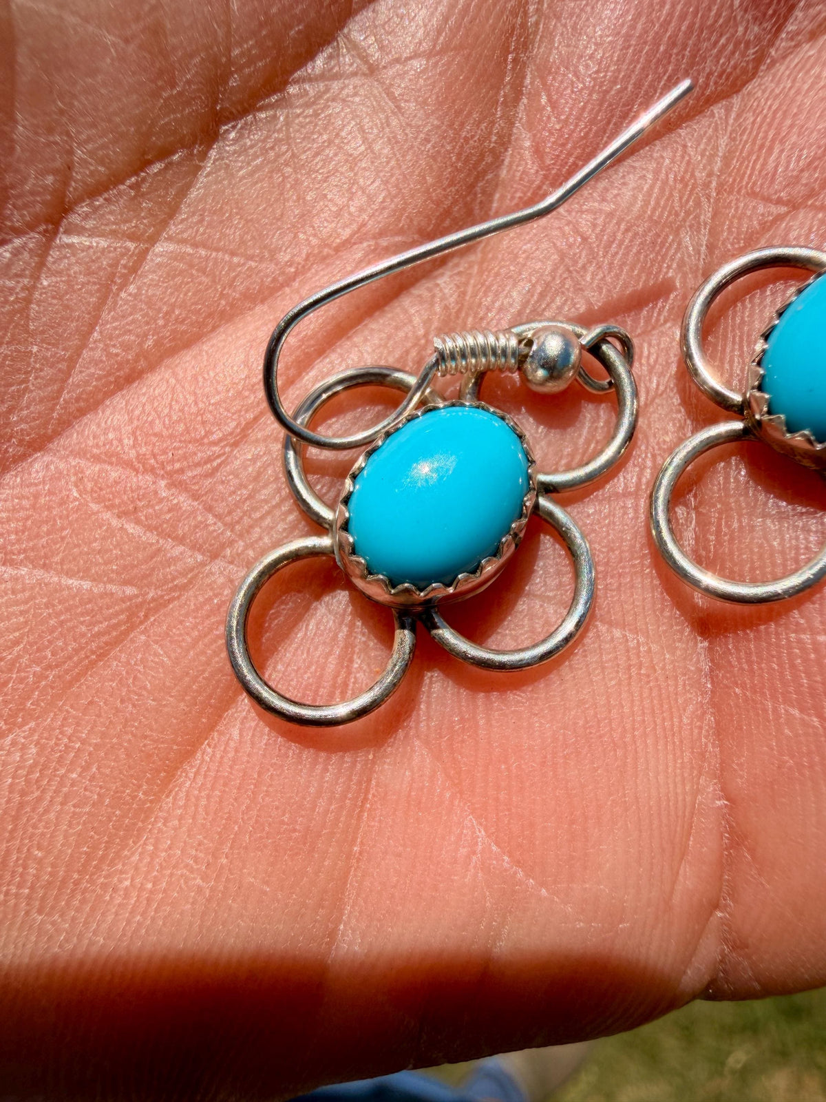 Sleeping Beauty Turquoise Earrings | Four Circle Dangle | Southwest Hook Back | Genuine Turquoise | Vintage