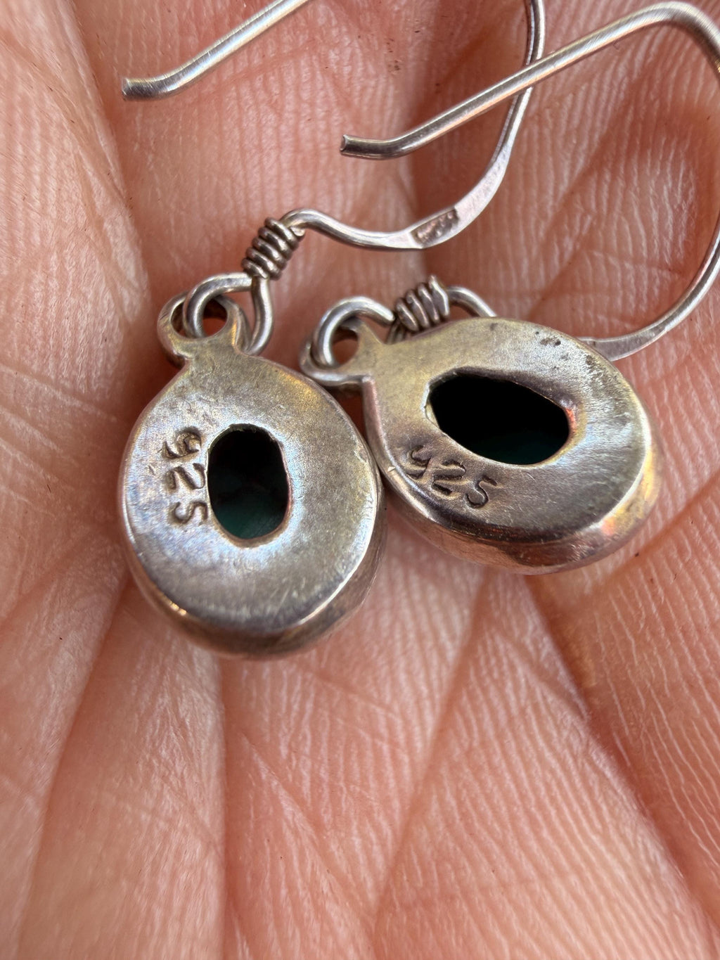 Cabochon Turquoise Hook Dangle Earrings | 925 Sterling Silver | Southwest  | Oval | Boho Vintage