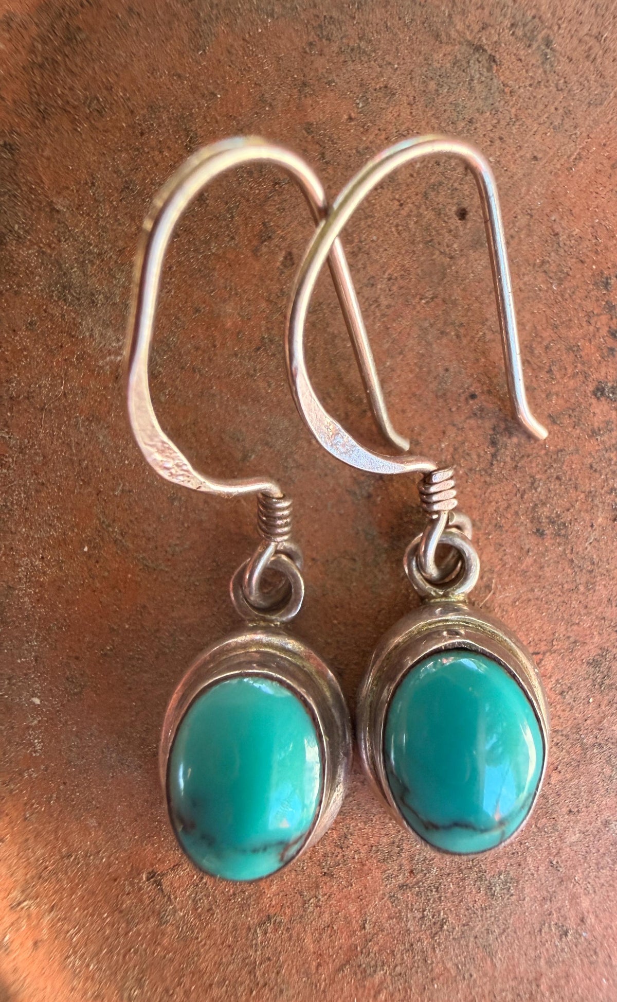 Cabochon Turquoise Hook Dangle Earrings | 925 Sterling Silver | Southwest  | Oval | Boho Vintage