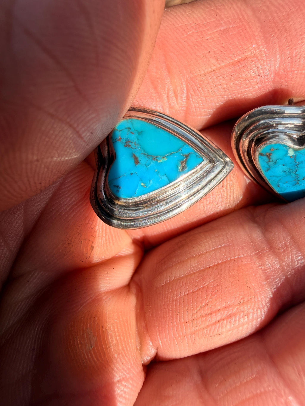 Turquoise Heart Stud Earrings | Deep Blue Matrix Southwest Boho | sterling silver