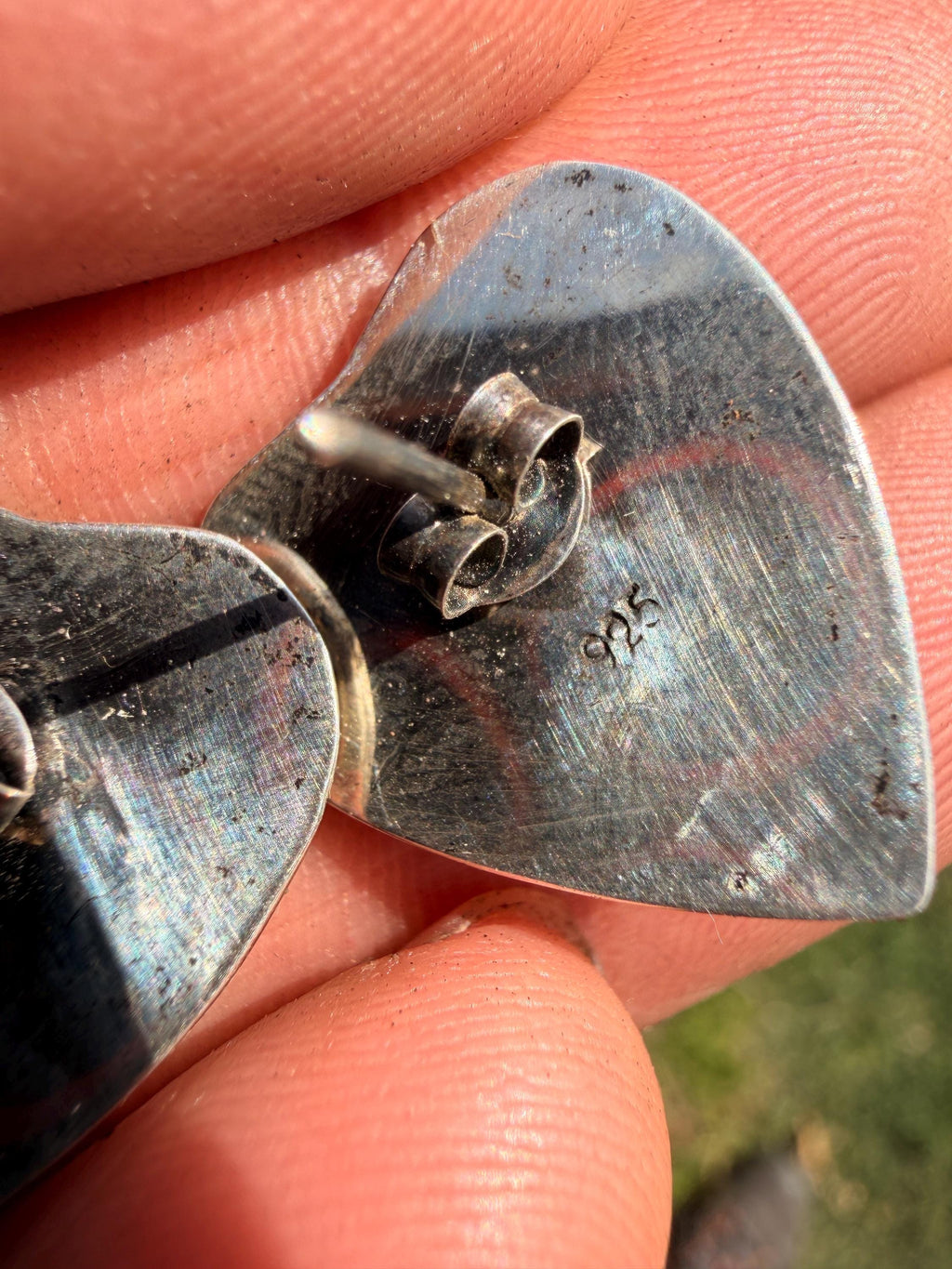 Turquoise Heart Stud Earrings | Deep Blue Matrix Southwest Boho | sterling silver