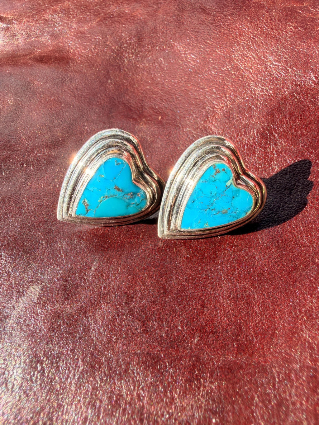 Turquoise Heart Stud Earrings | Deep Blue Matrix Southwest Boho | sterling silver