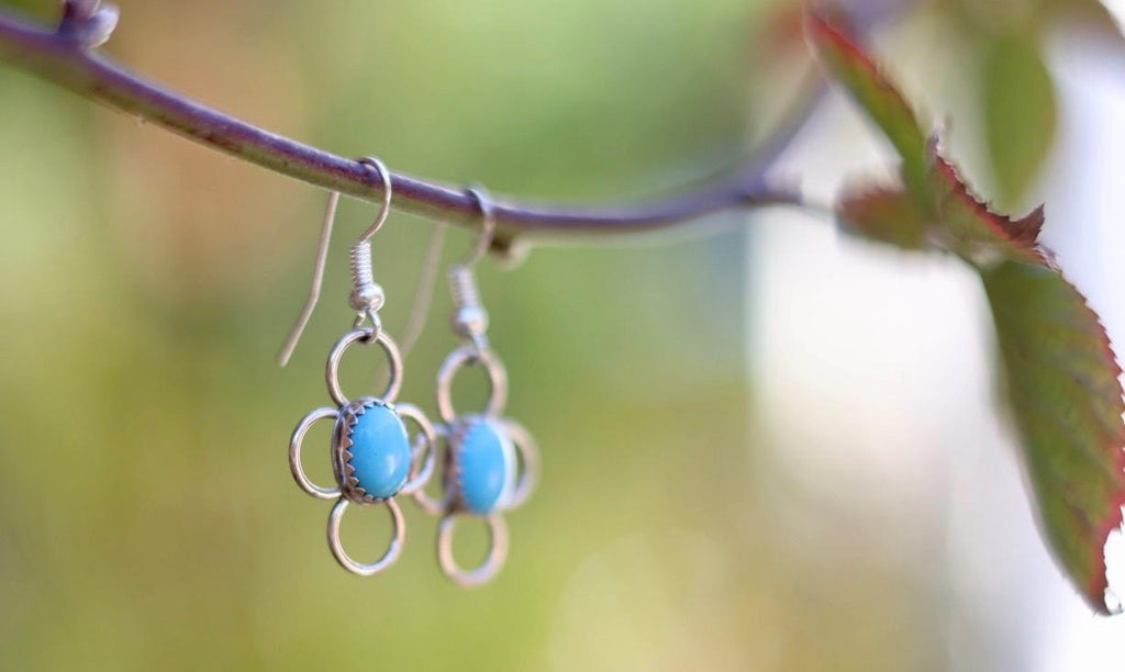 Sleeping Beauty Turquoise Earrings | Four Circle Dangle | Southwest Hook Back | Genuine Turquoise | Vintage