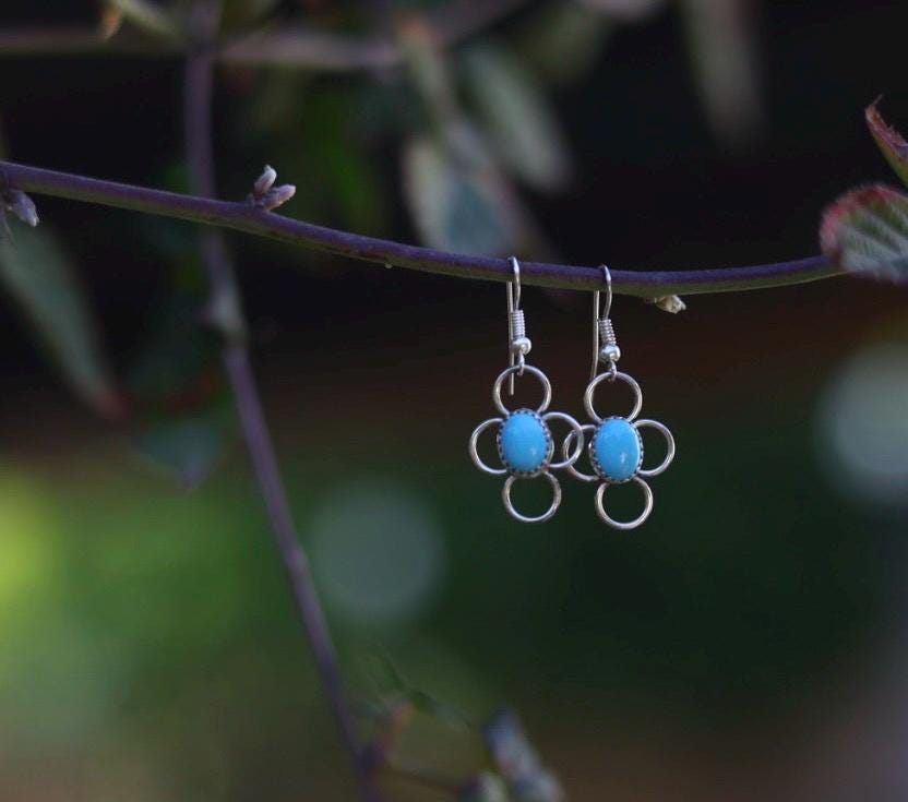 Sleeping Beauty Turquoise Earrings | Four Circle Dangle | Southwest Hook Back | Genuine Turquoise | Vintage